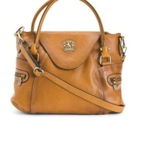 Pratesi Made In Italy Leather Handbag Satchel Purse Envelope Closure Cognac New